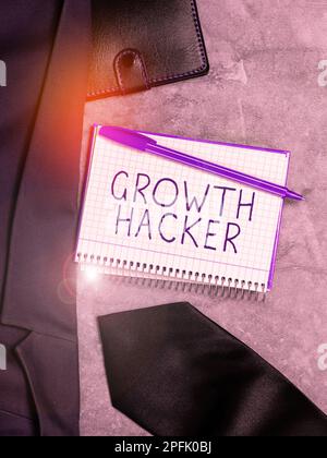 Texte montrant inspiration croissance Hacker. Mot pour généralement acquérir autant d'utilisateurs ou de clients que possible Banque D'Images