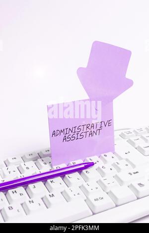 Affiche l'Assistant d'administration. Tâches de bureau de spécialiste en soutien à l'administration des idées commerciales Banque D'Images