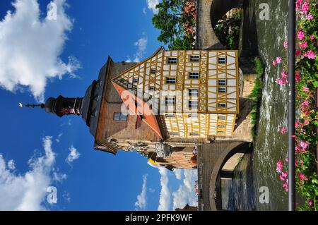 Maison à colombages, Regnitz, hôtel de ville, Bamberg, ville de l'évêque, Haute-Franconie, Allemagne Banque D'Images