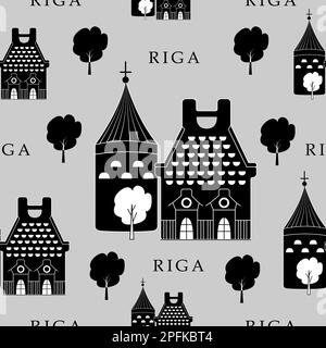 Riga, motif noir et blanc sans couture Illustration de Vecteur