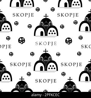 Skopje, motif sans couture noir et blanc Illustration de Vecteur