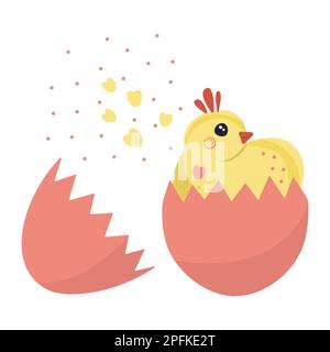 Œuf de pâques cassé avec un poussin, illustration Illustration de Vecteur