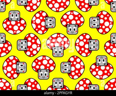 Joli motif amanita sans coutures. Fond de champignon rouge de dessin animé gai Illustration de Vecteur