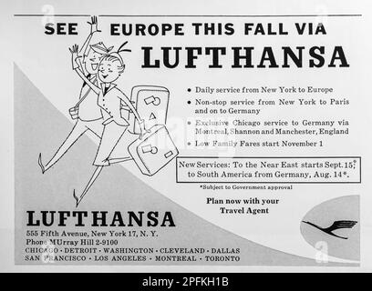 Publicité de Lufthansa dans un magazine NatGeo, septembre 1956 Banque D'Images