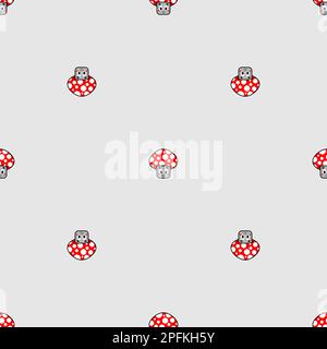 Joli motif amanita sans coutures. Fond de champignon rouge de dessin animé gai Illustration de Vecteur