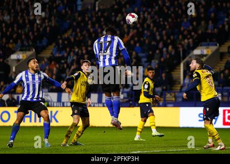 Sheffield, Royaume-Uni. 17th mars 2023. Fisayo DELE-Bashiru #17 de Sheffield mercredi tente une tête à l'objectif pendant le match Sky Bet League 1 Sheffield mercredi contre Bolton Wanderers à Hillsborough, Sheffield, Royaume-Uni, 17th mars 2023 (photo par Ben Early/News Images) à Sheffield, Royaume-Uni le 3/17/2023. (Photo par Ben Early/News Images/Sipa USA) crédit: SIPA USA/Alay Live News Banque D'Images