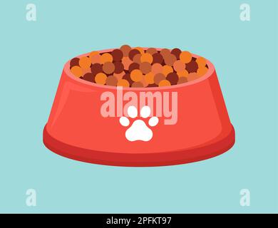 Assiette à bols pour animaux avec chien et chat. Plat bol alimentaire biscuit boîte isolée plastique icône de dessin animé rouge. Illustration de Vecteur