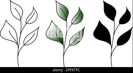 Ensemble de branches de plantes vectorielles graphiques avec feuilles et conception transparente, silhouette et dégradé Illustration de Vecteur