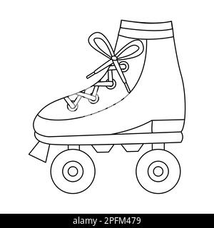 Patins à roulettes rétro, style doodle dessin vectoriel plat pour livre de coloriage pour enfants Illustration de Vecteur