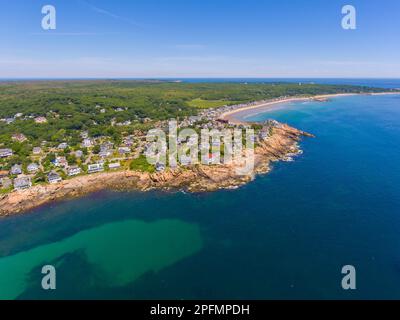Vue aérienne de Good Harbor Beach et de long Beach en été à Gloucester, Cape Ann, Massachusetts, États-Unis. Banque D'Images