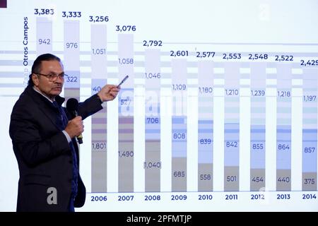 Mexico, Mexique. 16th mars 2023. Le directeur de Petroleos Mexicanos, Octavio Romero à la conférence de presse du président du Mexique, Andres Manuel Lopez Obrador devant les journalistes au Palais National de Mexico. Sur 16 mars 2023 à Mexico, Mexique (photo par Luis Barron/Groupe Eyepix/Sipa USA) crédit: SIPA USA/Alay Live News Banque D'Images