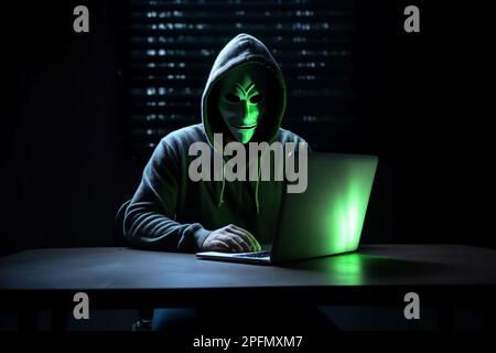 Hacker homme dactylographiant sur ordinateur portable, piratage informatique terroriste avec virus ordinateur attaque au serveur réseau système en ligne dans la sécurité des données Internet, G Banque D'Images