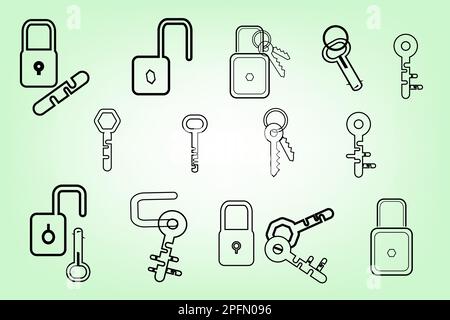 Collection d'icônes de symbole de serrure de clé définissent la silhouette de sécurité pour l'illustration vectorielle abstraite décorative d'arrière-plan Illustration de Vecteur