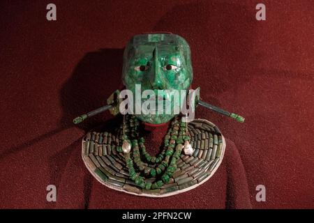 Le roi Pakal maya jade mort masque visage de Palenque, Mexico, Mexique. Banque D'Images