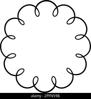 Cadre festonné à cercle Doodle. Formes elliptiques à bords festonnés dessinées à la main. Forme simple d'étiquette ronde. Fleur silhouette dentelle cadre. Illustration vectorielle Illustration de Vecteur