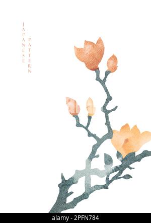 Arrière-plan japonais avec vecteur de texture doré et noir. Décoration fleurie avec motif ondulé dans un style vintage. Illustration de Vecteur