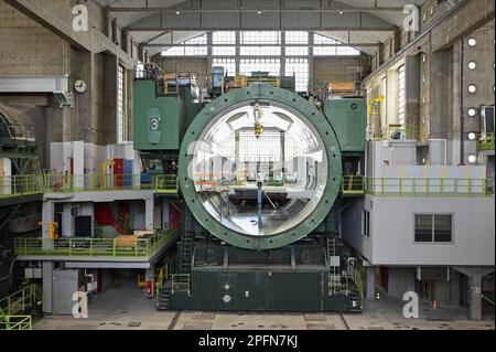 Modane Avrieux, France. 17th mars 2023. Illustration et vue des souffleries, y compris le plus grand tunnel aérodynamique sonique au monde pour les essais d'avions civils et militaires au centre d'Onera Modane-Avrieux, en France, sur 17 mars 2023. ONERA, une concentration d'installations d'essai unique au monde et un acteur clé dans l'aéronautique et la recherche spatiale, le laboratoire aérospatial français. Photo de Tomas Stevens/ABACAPRESS.COM crédit: Abaca Press/Alay Live News Banque D'Images