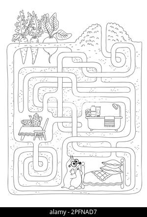 Jeu de labyrinthe pour les enfants, trouver le bon chemin pour la mole Illustration de Vecteur