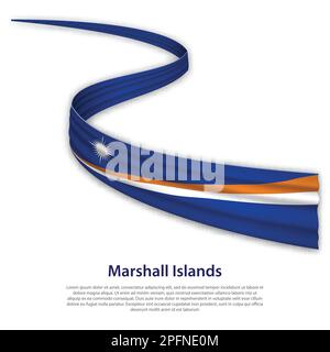 Ruban ou bannière agitant avec drapeau des îles Marshall. Modèle pour la conception de l'affiche du jour de l'indépendance Illustration de Vecteur