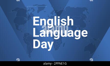 Carte de vacances internationale de la Journée de la langue anglaise. Affiche avec carte de la terre, fond de lignes de dégradé bleues, texte blanc. Bannière plate. Vecteur i Illustration de Vecteur