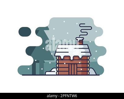 Cartoon de maison en bois d'hiver isolé sur un fond blanc. Conception d'illustrations vectorielles. Illustration de Vecteur