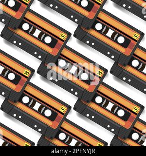 Illustration plate d'une cassette vidéo ou d'une cassette de musique vintage. Motif sans couture Illustration de Vecteur