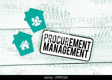 Légende conceptuelle gestion des achats. Aperçu de l'entreprise achat de biens et de services à partir de sources externes Banque D'Images