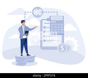 Concept d'achat comptable, calcul du revenu net, estimation des bénéfices, formule du revenu net, illustration moderne à vecteur plat Illustration de Vecteur