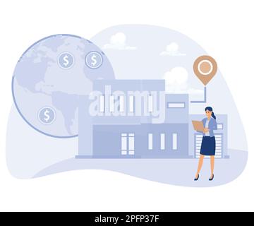 Concept d'achat comptable, impôts internationaux et non-résidents, estimation des bénéfices, formule de revenu net, illustration moderne à vecteur plat Illustration de Vecteur