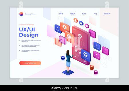 Application mobile isométrique. Lancement de la conception Web de l'interface utilisateur UX. 3D plateforme de site Web. Écran numérique de la tablette. Accès au système de développement. Modèle d'interface de site Internet. Inscription en ligne de l'utilisateur. Concept vectoriel Illustration de Vecteur