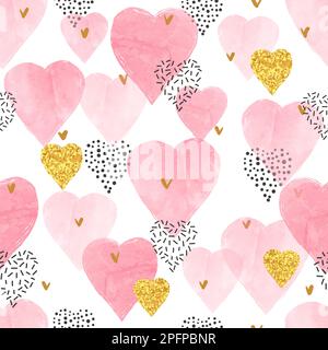 Motif coeurs aquarelle rose. Arrière-plan sans couture pour la Saint-Valentin. Illustration de Vecteur