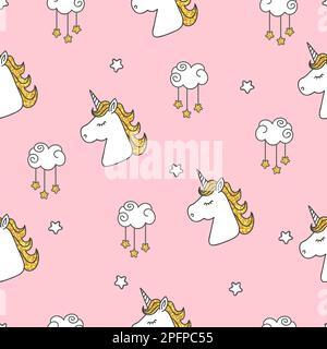 Motif licorne mignon sans couture. Fond de fantaisie rose vectoriel. Illustration de Vecteur