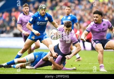 Édimbourg, Royaume-Uni. 18th mars 2023. Blair Kinghorn, d'Écosse, a fait 2nd fois son essai lors du match Guinness 6 Nations au stade Murrayfield, à Édimbourg. Crédit photo à lire: Neil Hanna/Sportimage crédit: Sportimage/Alamy Live News Banque D'Images