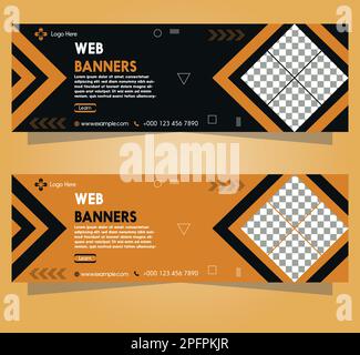 Conception de bannière de site Web à deux vecteurs de couleur orange et noire couleur et polices entièrement modifiables Illustration de Vecteur