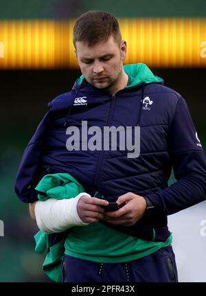 Iain Henderson en Irlande avant le match Guinness des six Nations au stade Aviva, Dublin. Date de la photo: Samedi 18 mars 2023. Banque D'Images