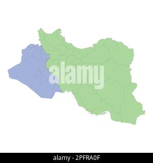 Carte politique de haute qualité de l'Iran et de l'Irak avec frontières des régions ou des provinces. Illustration vectorielle Illustration de Vecteur