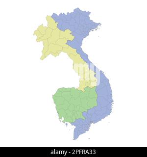 Carte politique de haute qualité du Vietnam, du Cambodge et du Laos avec frontières des régions ou des provinces. Illustration vectorielle Illustration de Vecteur