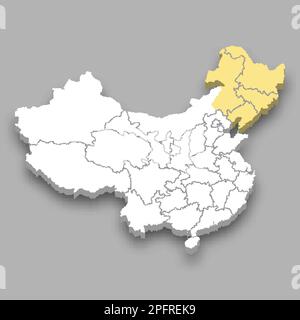 Région du nord-est située à l'intérieur de la carte isométrique de la Chine 3D Illustration de Vecteur
