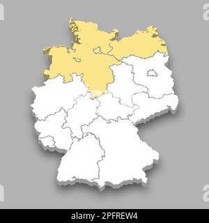 Région du nord de l'Allemagne 3D carte isométrique Illustration de Vecteur