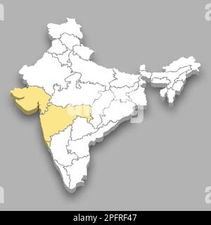 Emplacement de la zone occidentale dans la carte isométrique de l'Inde 3D Illustration de Vecteur