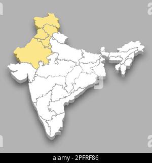 Emplacement de la zone nord dans l'Inde 3D carte isométrique Illustration de Vecteur