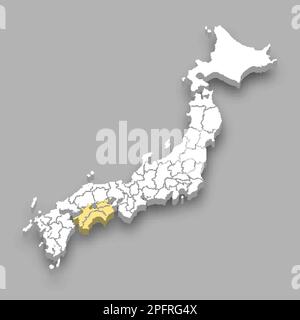 Emplacement de la région de Shikoku au Japon 3D carte isométrique Illustration de Vecteur