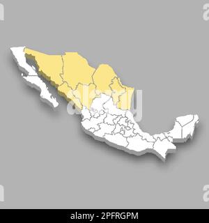 Région du nord du Mexique emplacement dans la carte isométrique du Mexique 3D Illustration de Vecteur