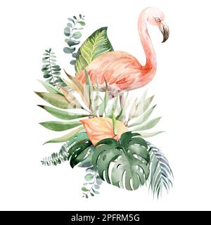 Fleurs tropicales aquarelles. Bouquet de plantes tropicales et de fleurs d'Australie. Pour sublimation, cartes postales, invitation design, autocollants, Banque D'Images