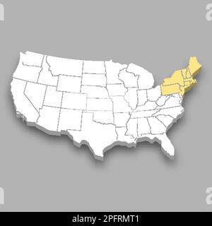 Région du nord-est située à l'intérieur de la carte isométrique des États-Unis 3D Illustration de Vecteur