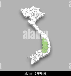 Région du centre des Highlands emplacement dans la carte isométrique du Vietnam 3D Illustration de Vecteur