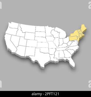 Région du nord-est située à l'intérieur de la carte isométrique des États-Unis 3D Illustration de Vecteur