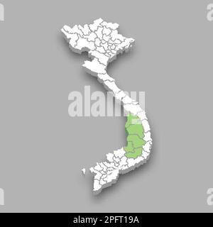 Région du centre des Highlands emplacement dans la carte isométrique du Vietnam 3D Illustration de Vecteur