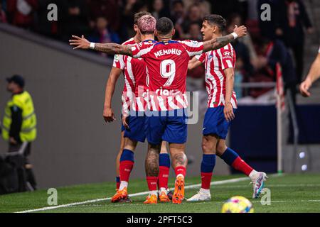Madrid, Espagne. 18th mars 2023. 18 mars 2023 ; Stade Civitas Metropolitano, Madrid, Espagne, football espagnol la Liga, Atlético de Madrid contre Valence. Griezmann célèbre un but 900/Cormon Press Credit: CORMON PRESS/Alay Live News Banque D'Images