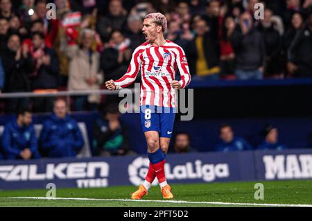 Madrid, Espagne. 18th mars 2023. 18 mars 2023 ; Stade Civitas Metropolitano, Madrid, Espagne, football espagnol la Liga, Atlético de Madrid contre Valence. Griezmann célèbre un but 900/Cormon Press Credit: CORMON PRESS/Alay Live News Banque D'Images